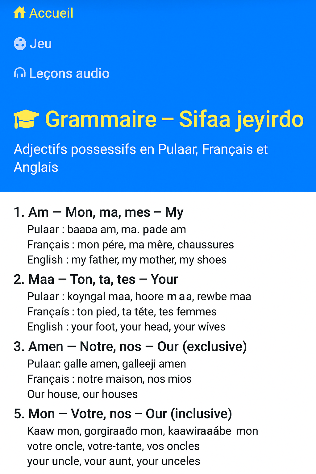 Maîtrisez la grammaire peule
